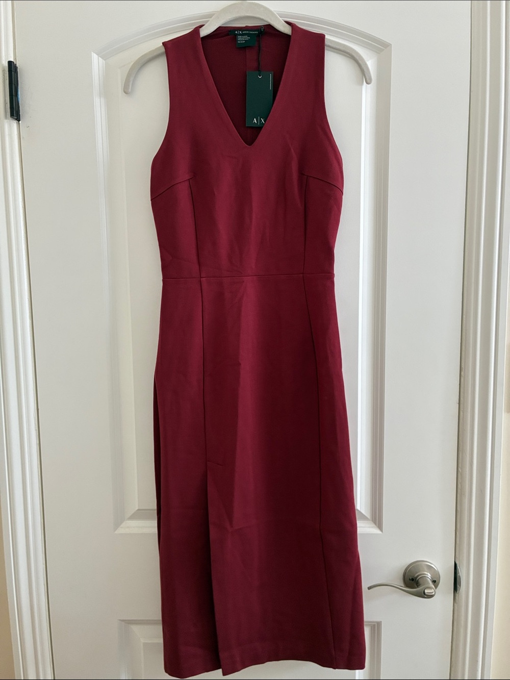 A/X Armani Exchange Sleeveless V-Neck Midi Dress in Burgundy Wine